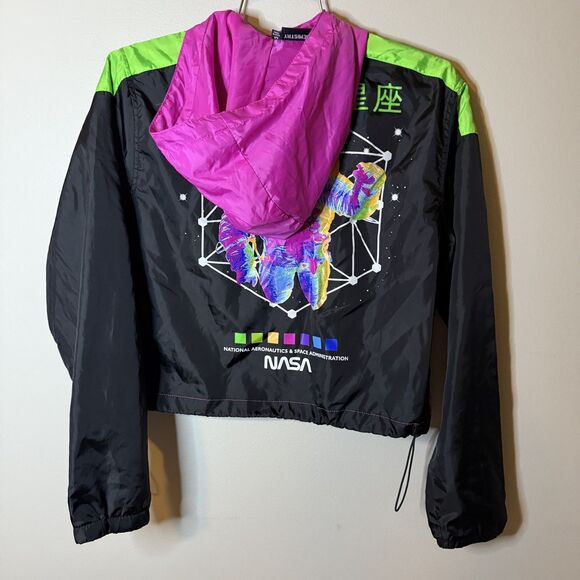 Chemistry NASA Lightweight 1/2 Zip Cropped Hooded Jacket Windbreaker Size M - Picture 2 of 8